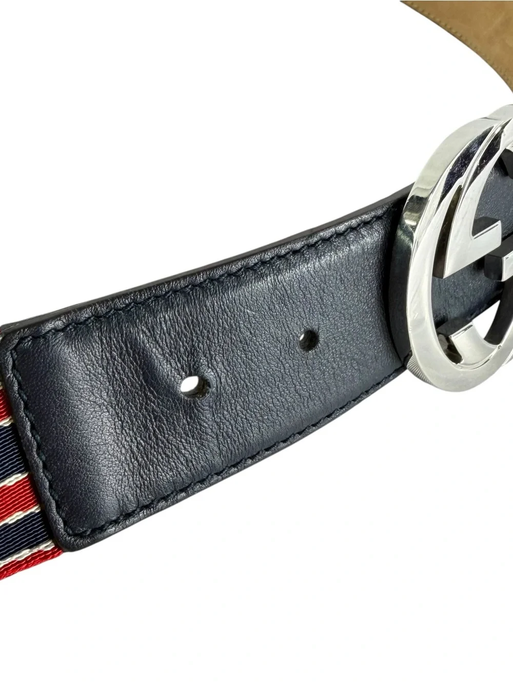 Gucci Red, Navy & White Striped Web Belt Bag with Silver GG Buckle - Picture 8 of 16